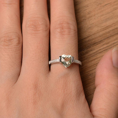 Heart Shaped Green Amethyst Engagement Rings - Palmary