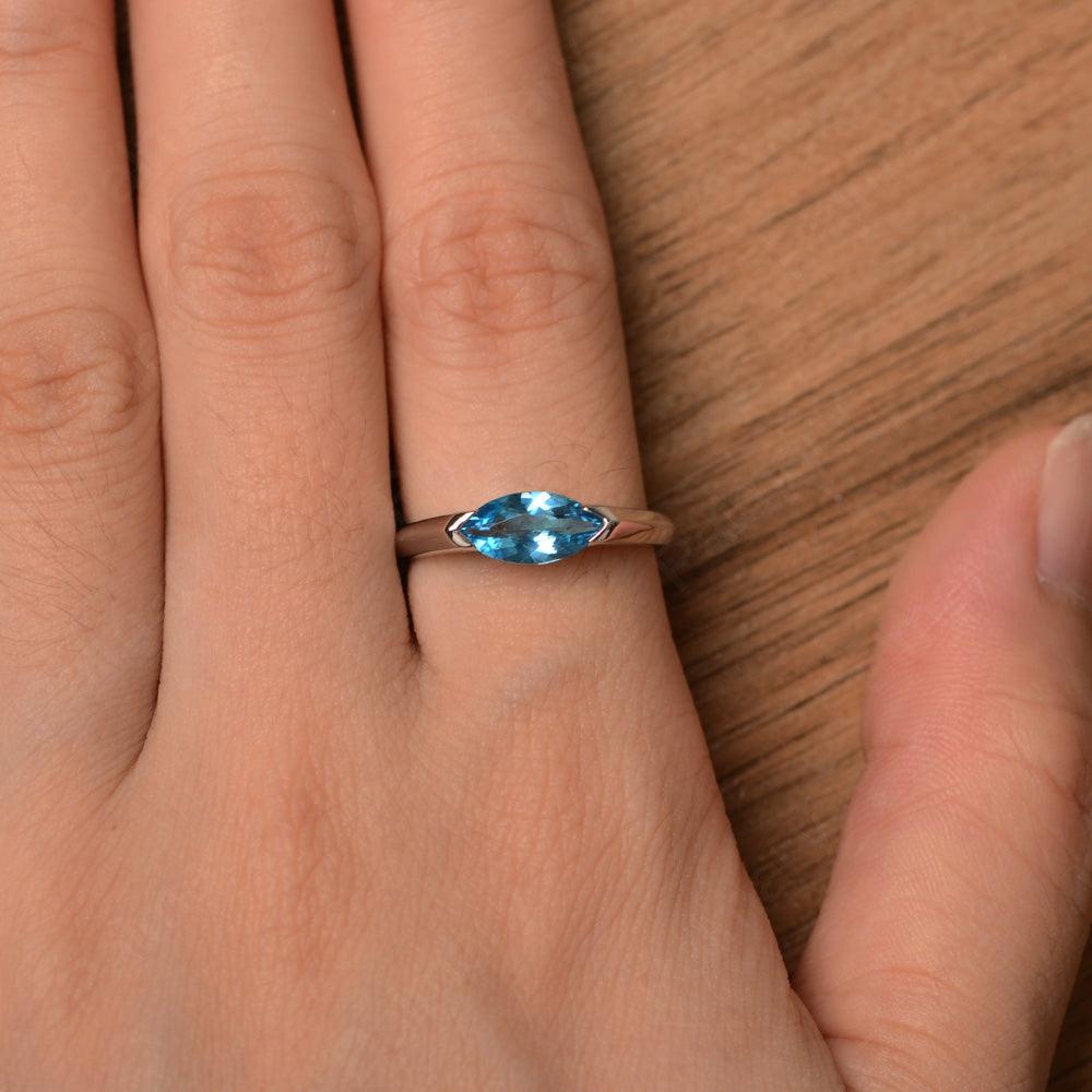 East West Marquise Cut Swiss Blue Topaz Rings - Palmary