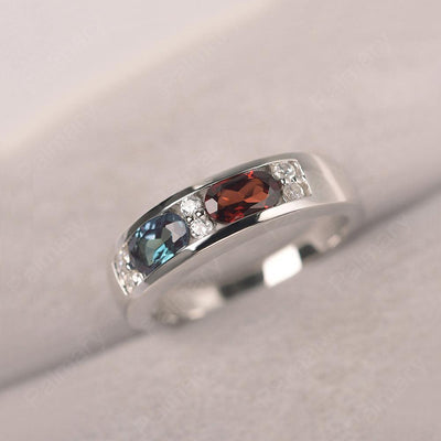Oval Cut Alexandrite And Garnet Two Stone Rings - Palmary