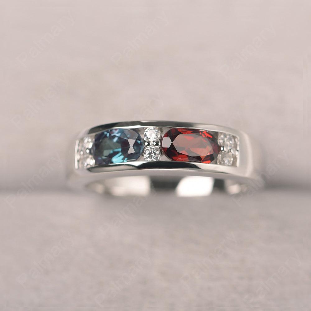 Oval Cut Alexandrite And Garnet Two Stone Rings - Palmary