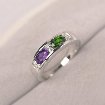 Oval Cut Amethyst And Diopside Two Stone Rings - Palmary