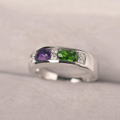 Oval Cut Amethyst And Diopside Two Stone Rings - Palmary