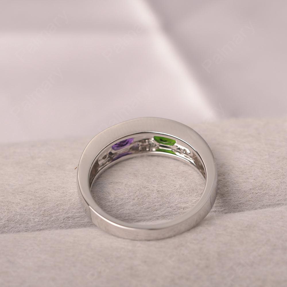 Oval Cut Amethyst And Diopside Two Stone Rings - Palmary