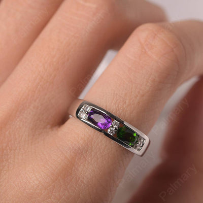 Oval Cut Amethyst And Diopside Two Stone Rings - Palmary