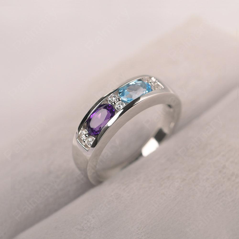 Oval Cut Amethyst And Swiss Blue Topaz Two Stone Rings - Palmary
