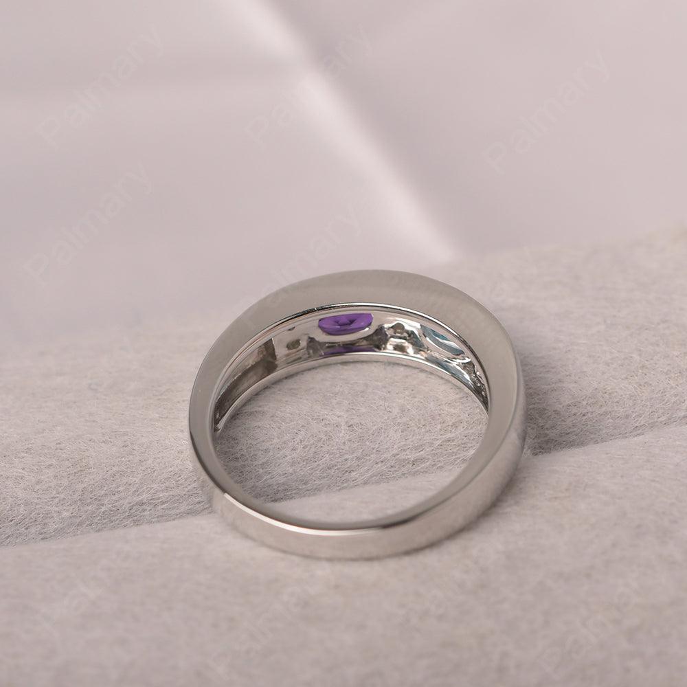 Oval Cut Amethyst And Swiss Blue Topaz Two Stone Rings - Palmary