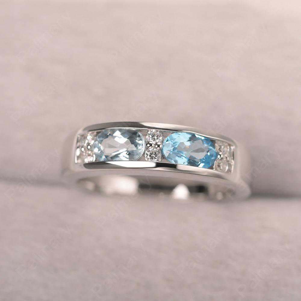 Oval Cut Aquamarine And Swiss Blue Topaz Two Stone Rings - Palmary