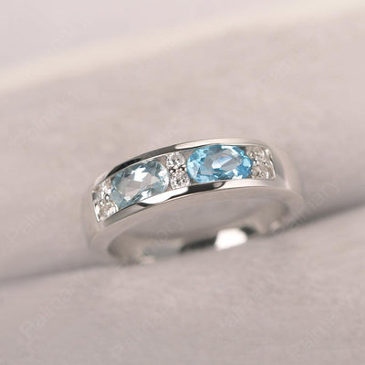 Oval Cut Aquamarine And Swiss Blue Topaz Two Stone Rings - Palmary