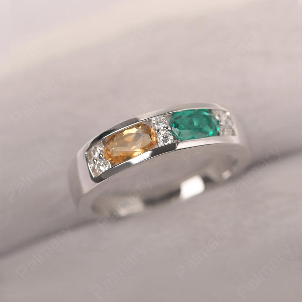 Oval Cut Citrine And Emerald Two Stone Rings - Palmary
