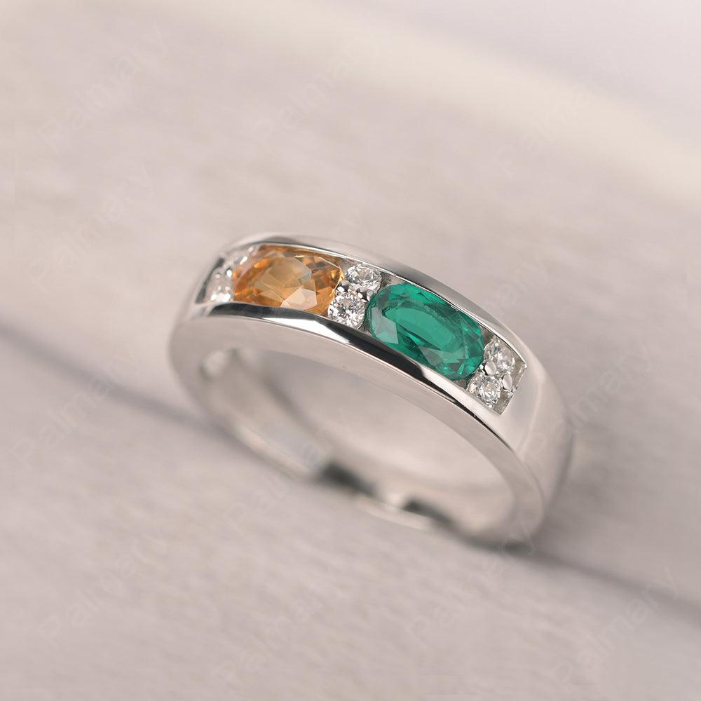 Oval Cut Citrine And Emerald Two Stone Rings - Palmary