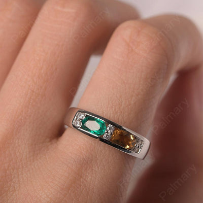 Oval Cut Citrine And Emerald Two Stone Rings - Palmary