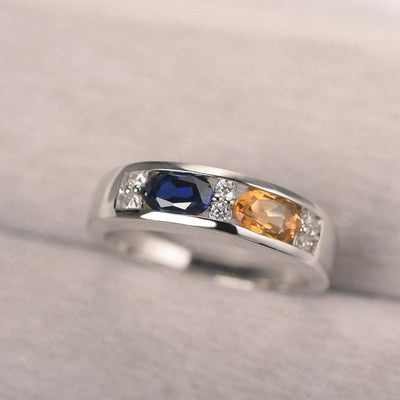 Oval Cut Citrine And Sapphire Two Stone Rings - Palmary