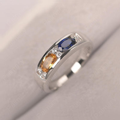 Oval Cut Citrine And Sapphire Two Stone Rings - Palmary