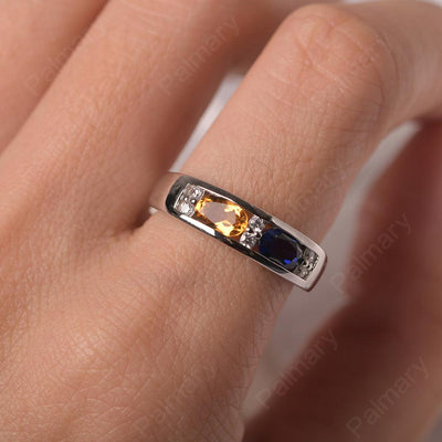 Oval Cut Citrine And Sapphire Two Stone Rings - Palmary