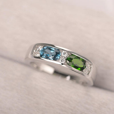 Oval Cut Diopside And London Blue Topaz Two Stone Rings - Palmary
