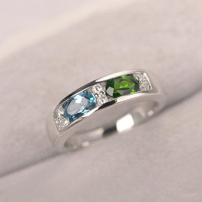 Oval Cut Diopside And London Blue Topaz Two Stone Rings - Palmary