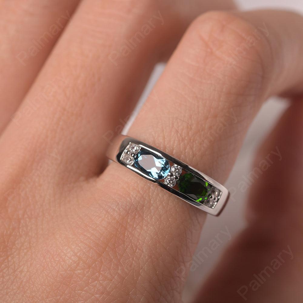 Oval Cut Diopside And London Blue Topaz Two Stone Rings - Palmary