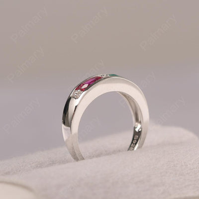 Oval Cut Emerald And Ruby Two Stone Rings - Palmary