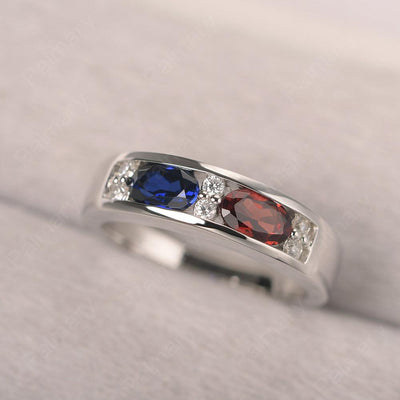 Oval Cut Garnet And Sapphire Two Stone Rings - Palmary