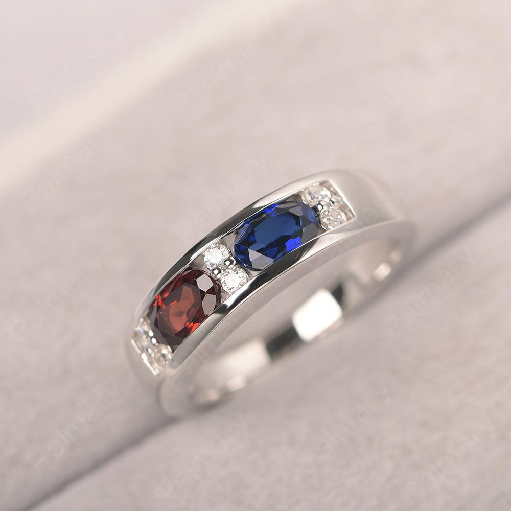 Oval Cut Garnet And Sapphire Two Stone Rings - Palmary