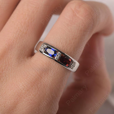 Oval Cut Garnet And Sapphire Two Stone Rings - Palmary