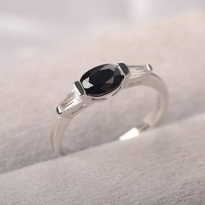 East West Oval Black Spinel Engagement Ring - Palmary