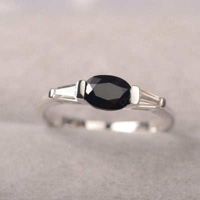 East West Oval Black Spinel Engagement Ring - Palmary