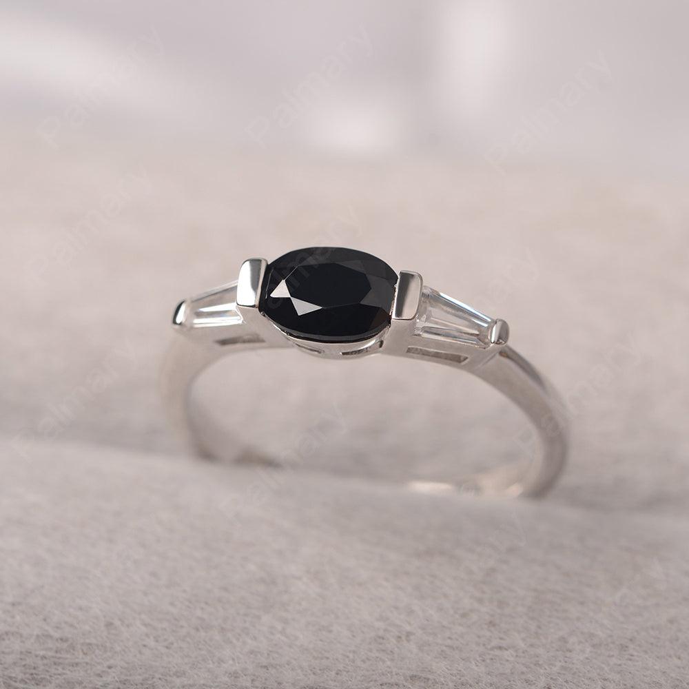 East West Oval Black Spinel Engagement Ring - Palmary