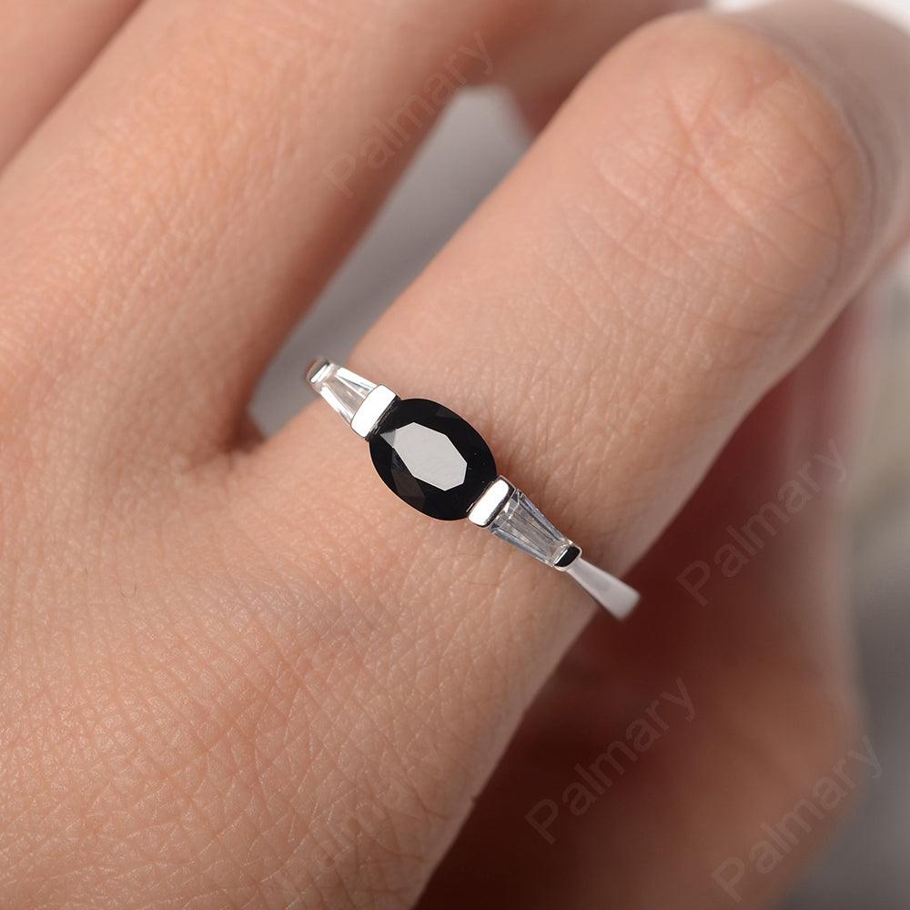 East West Oval Black Spinel Engagement Ring - Palmary