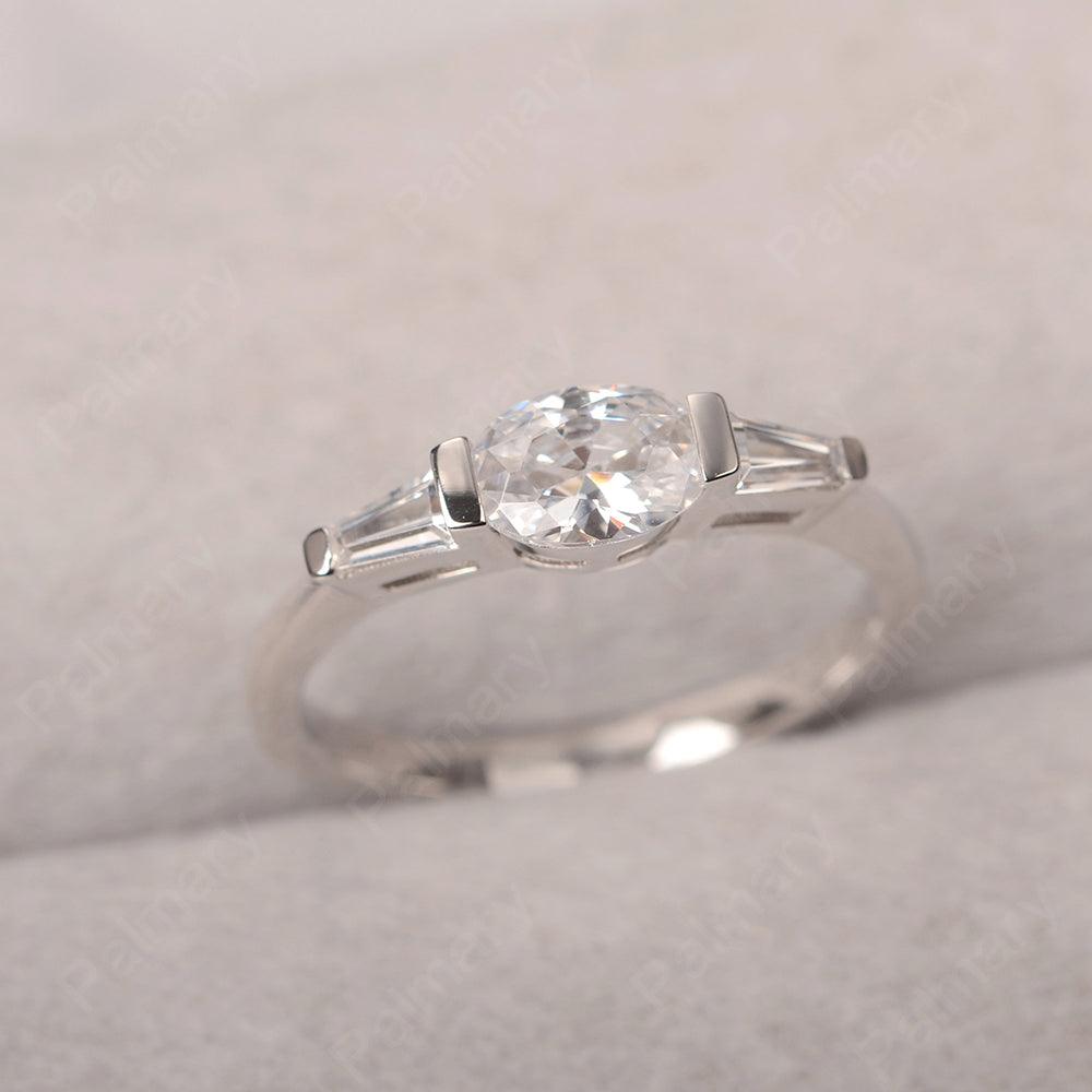 East West Oval Cubic Zirconia Engagement Ring - Palmary