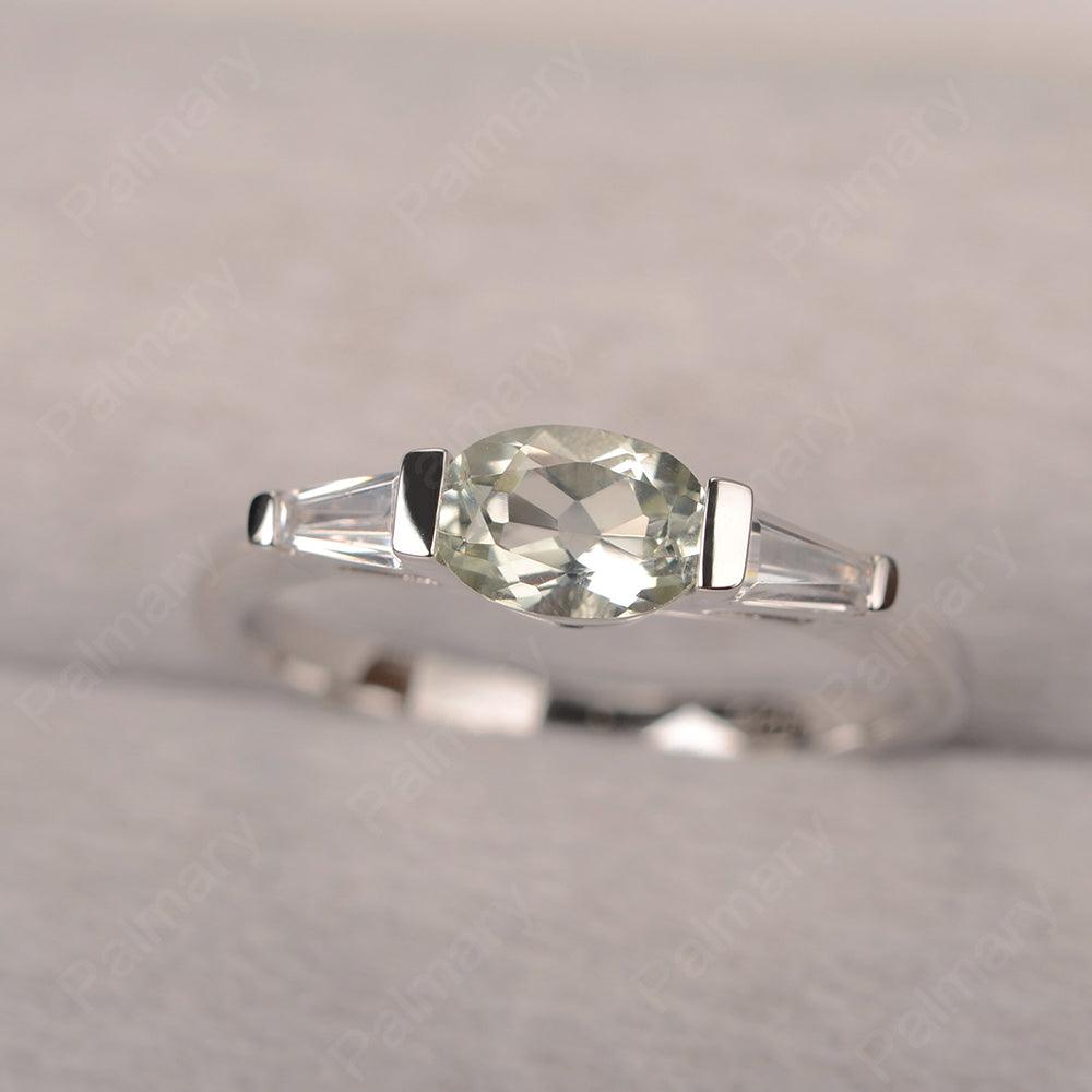 East West Oval Green Amethyst Engagement Ring - Palmary