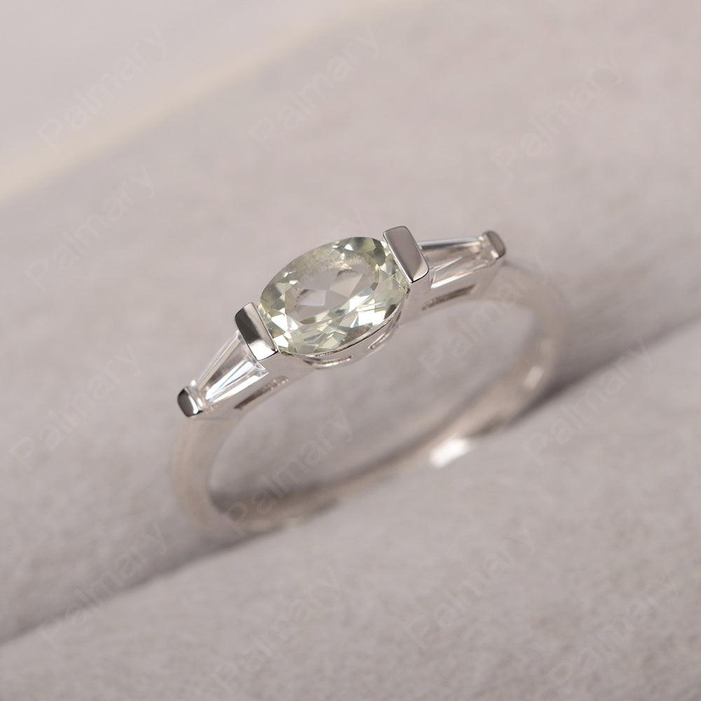 East West Oval Green Amethyst Engagement Ring - Palmary