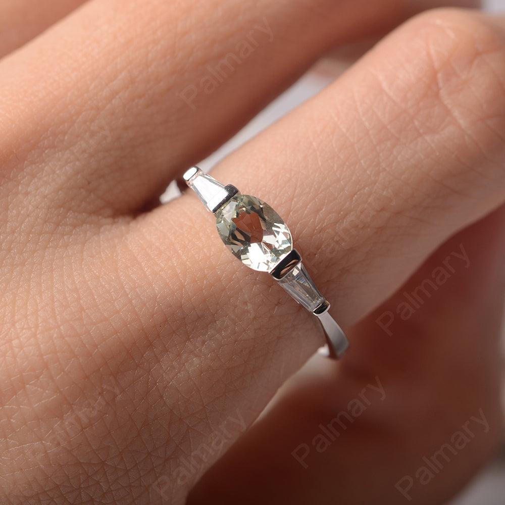 East West Oval Green Amethyst Engagement Ring - Palmary