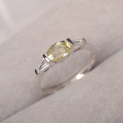 East West Oval Lemon Quartz Engagement Ring - Palmary