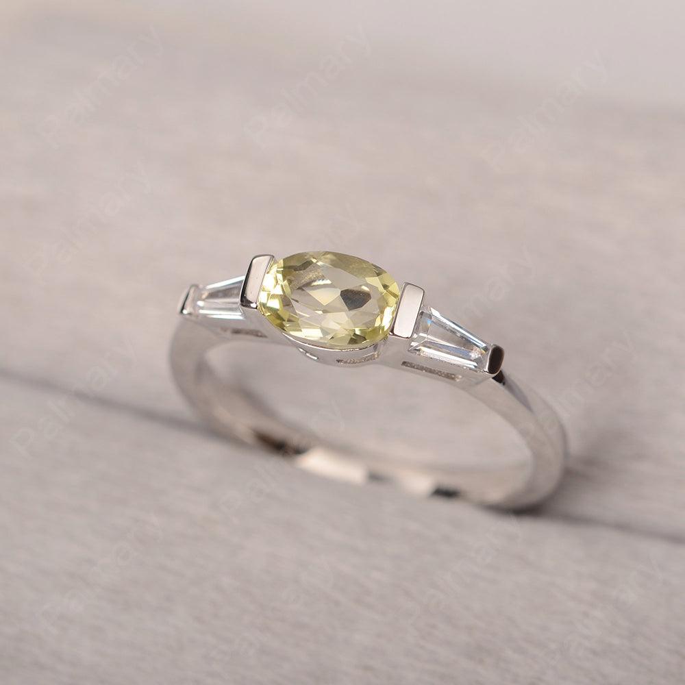 East West Oval Lemon Quartz Engagement Ring - Palmary