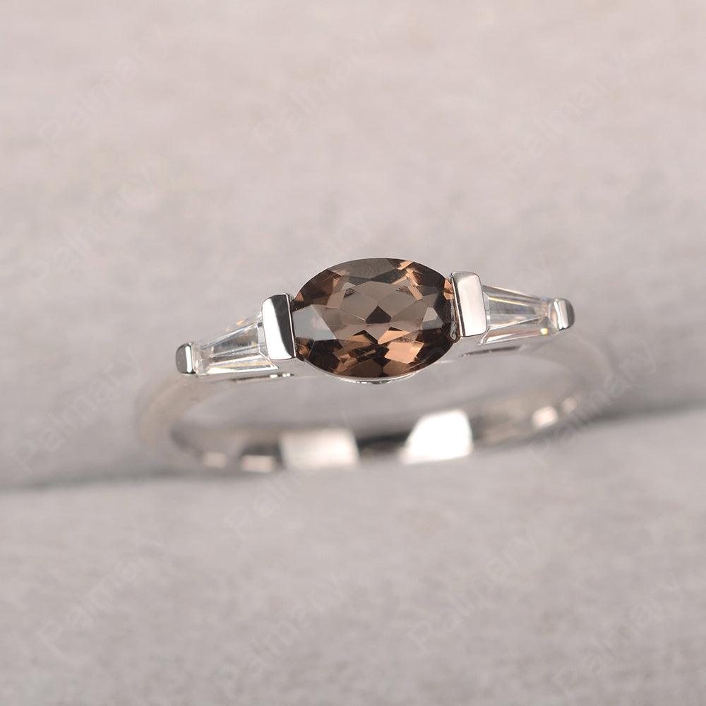 East West Oval Smoky Quartz  Engagement Ring - Palmary