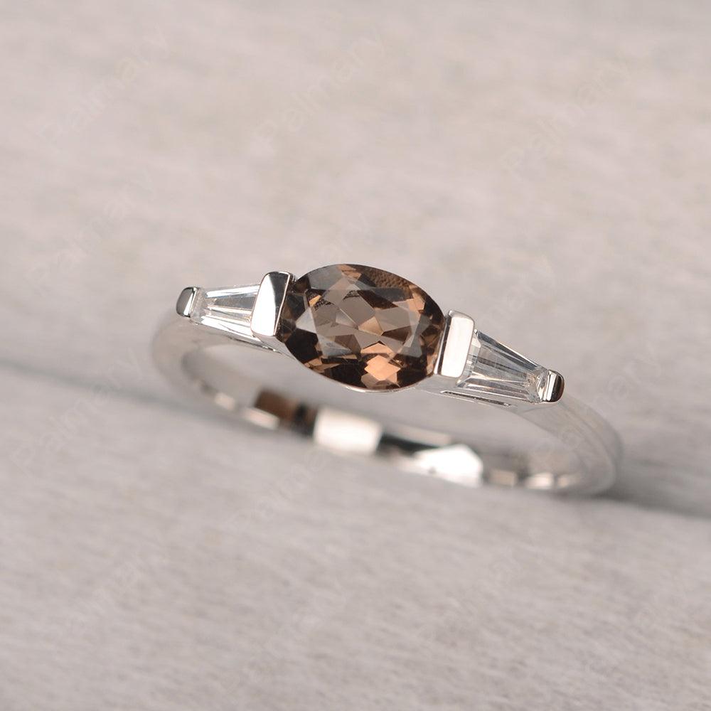 East West Oval Smoky Quartz  Engagement Ring - Palmary