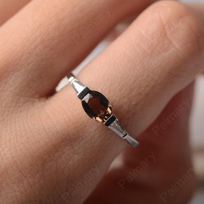 East West Oval Smoky Quartz  Engagement Ring - Palmary