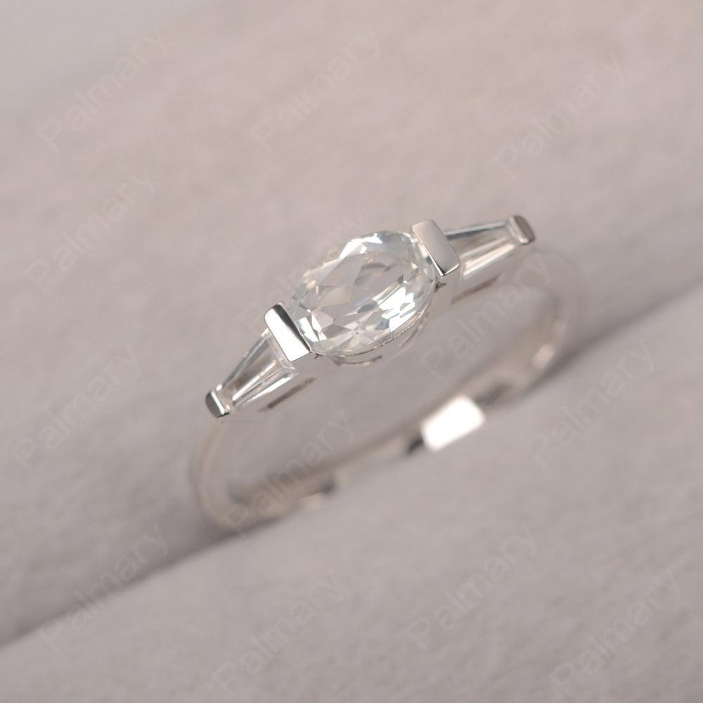 East West Oval White Topaz Engagement Ring - Palmary