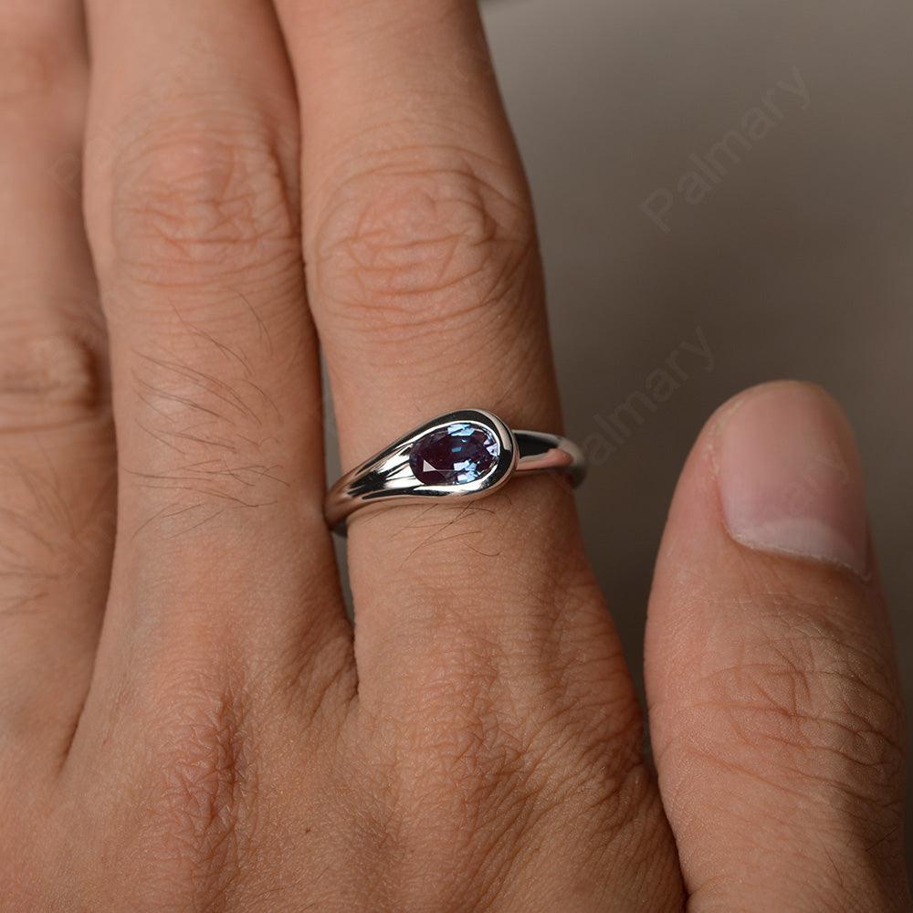East West Oval Cut Alexandrite Solitaire Rings - Palmary