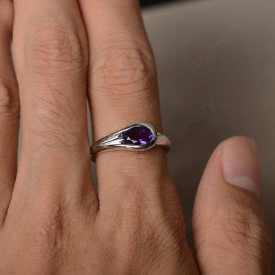 East West Oval Cut Amethyst Solitaire Rings - Palmary