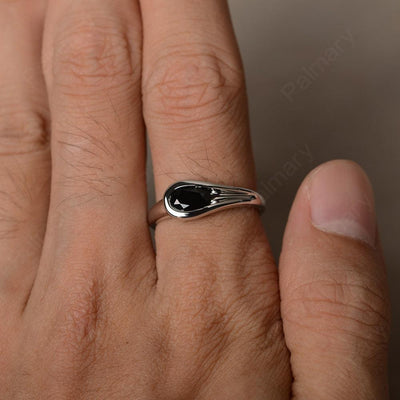 East West Oval Cut Black Spinel Solitaire Rings - Palmary