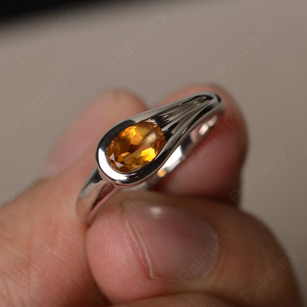 East West Oval Cut Citrine Solitaire Rings - Palmary