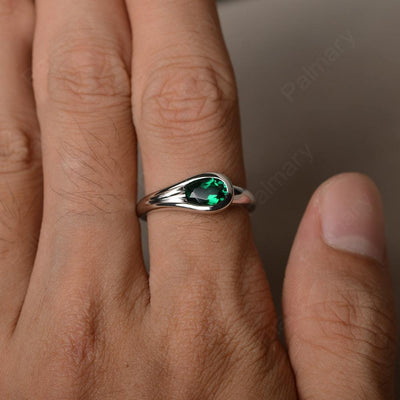 East West Oval Cut Emerald Solitaire Rings - Palmary