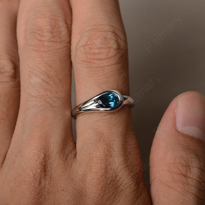 East West Oval Cut London Blue Topaz Solitaire Rings - Palmary