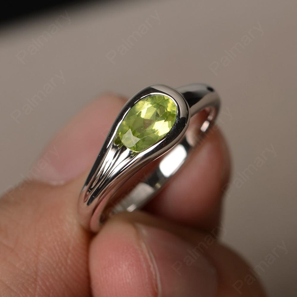 East West Oval Cut Peridot Solitaire Rings - Palmary