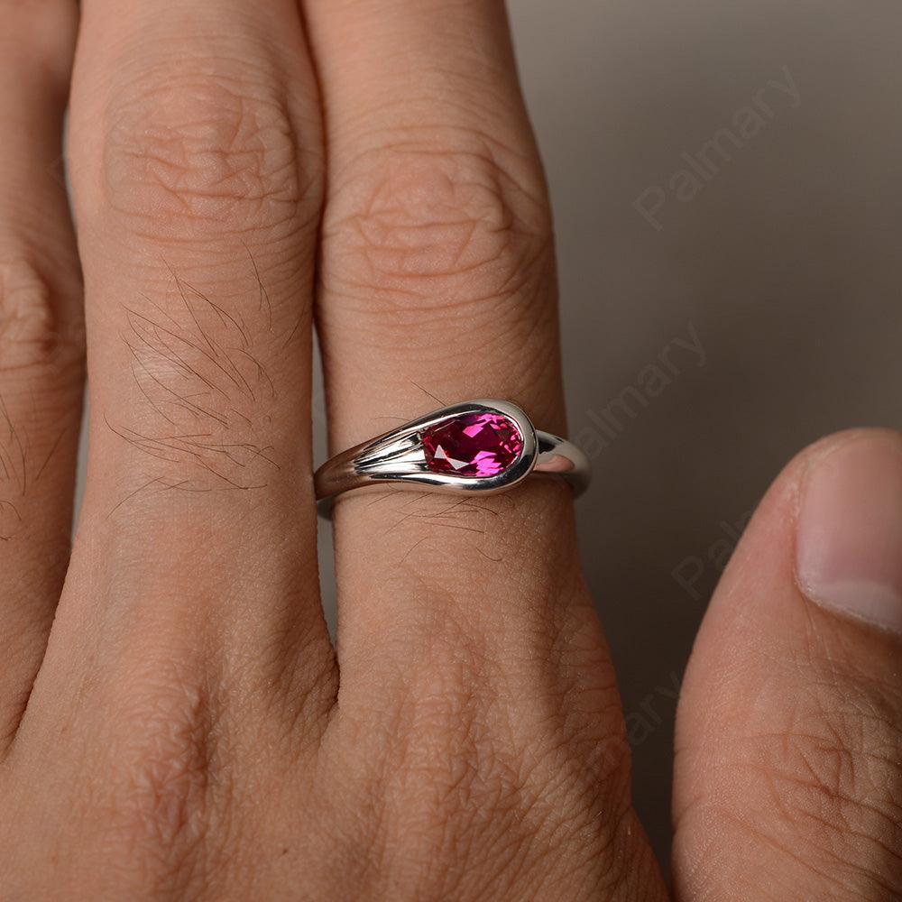 East West Oval Cut Ruby Solitaire Rings - Palmary