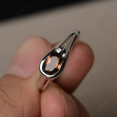 East West Oval Cut Smoky Quartz  Solitaire Rings - Palmary