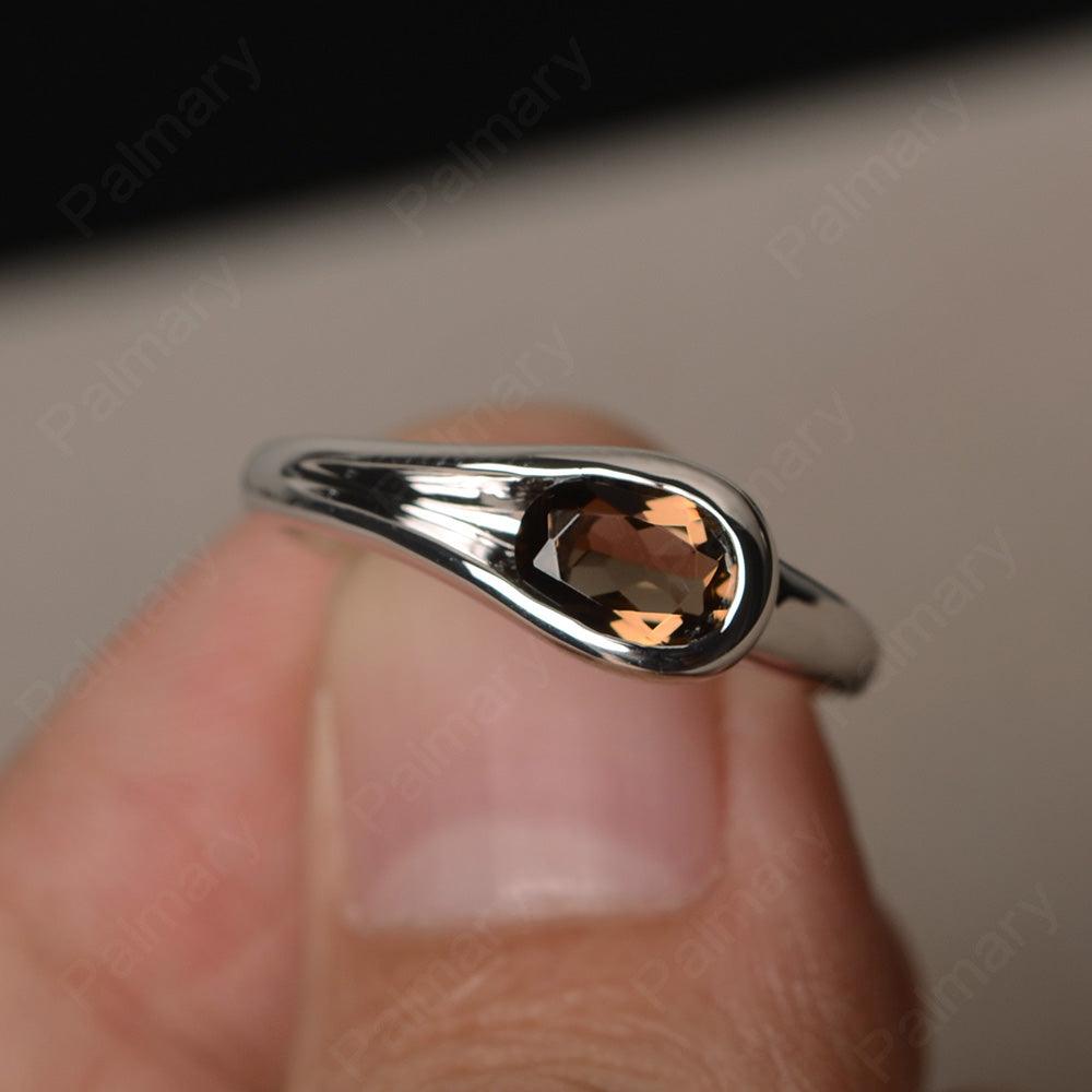 East West Oval Cut Smoky Quartz  Solitaire Rings - Palmary