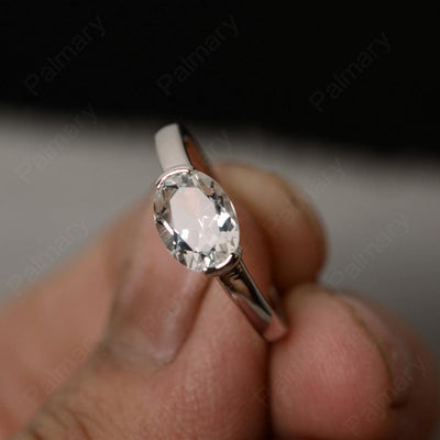 East West Oval Cut White Topaz Rings - Palmary